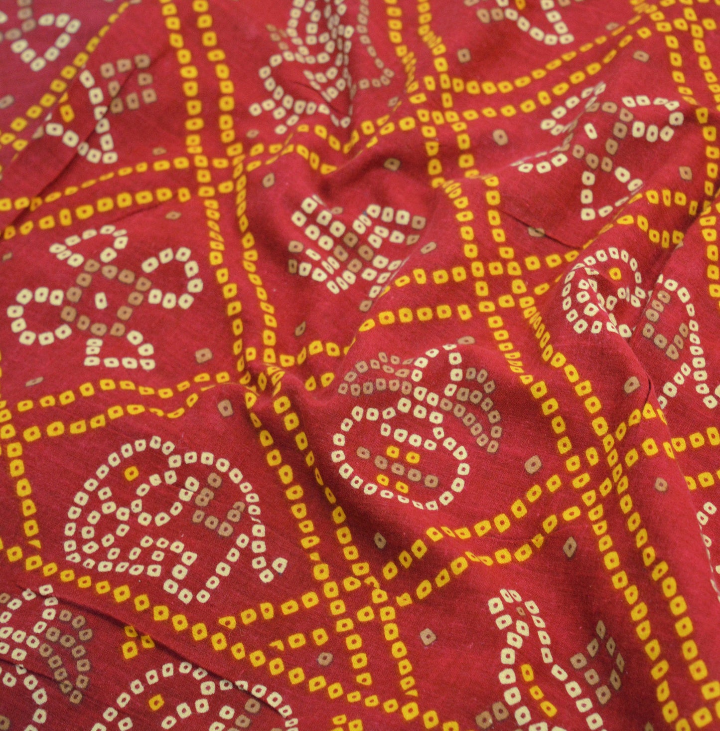 Indian Vintage Sari Red Pure Cotton Bandhani Printed Sarees Fabric 5yd Sewing Craft Fabric DressMaking Soft