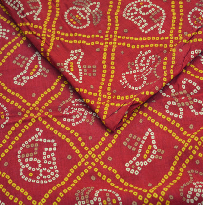 Indian Vintage Sari Red Pure Cotton Bandhani Printed Sarees Fabric 5yd Sewing Craft Fabric DressMaking Soft