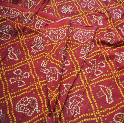 Indian Vintage Sari Red Pure Cotton Bandhani Printed Sarees Fabric 5yd Sewing Craft Fabric DressMaking Soft