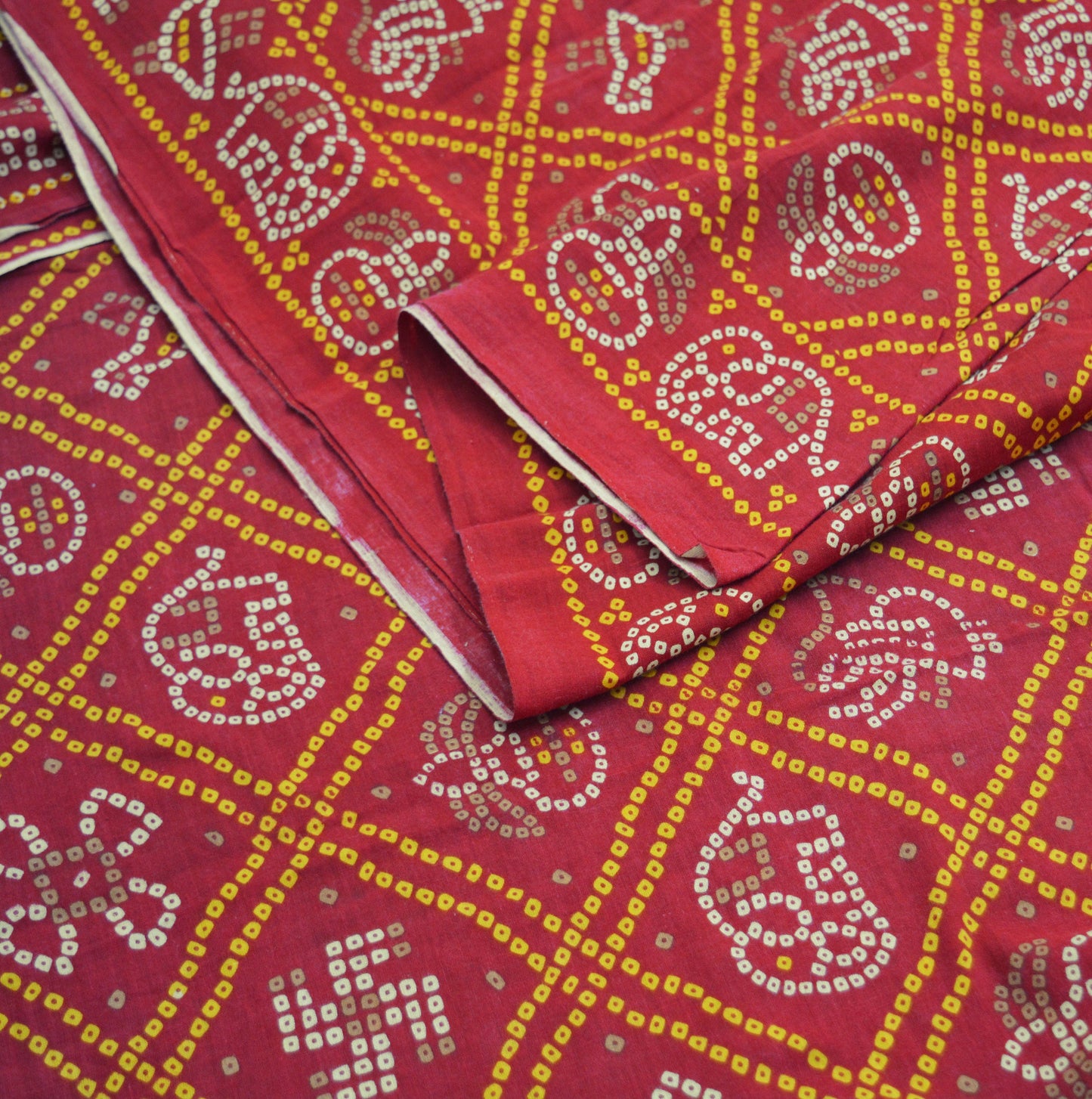 Indian Vintage Sari Red Pure Cotton Bandhani Printed Sarees Fabric 5yd Sewing Craft Fabric DressMaking Soft