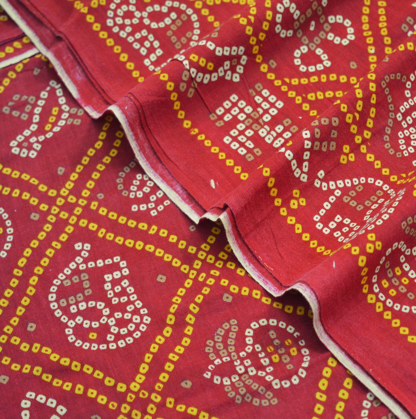 Indian Vintage Sari Red Pure Cotton Bandhani Printed Sarees Fabric 5yd Sewing Craft Fabric DressMaking Soft