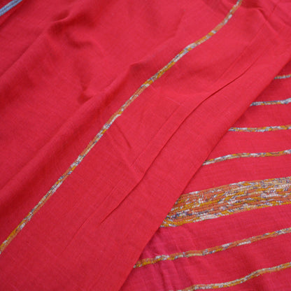 Indian Vintage Sari Red  Embroidered Printed Pure Cotton Saree Craft Fabric 6Yard Sewing Sarong Wrap Boho