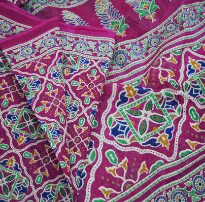 Indian Vintage Sari Pink Printed 100% Pure Cotton Saree Craft Fabric 5Yard Sewing Sarong Wrap Boho Floral