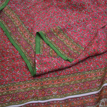 Indian Vintage Sari Pink & Green Pure Silk Printed Saree 5yd Sewing Craft Fabric DressMaking  Soft Floral Ethnic