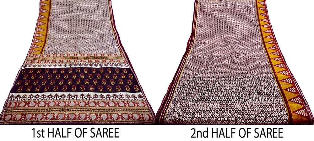 Indian Vintage Sari Maroon & Black Printed 100% Pure Cotton Saree Craft Soft Fabric 5Yard Sewing Sarong Wrap Floral