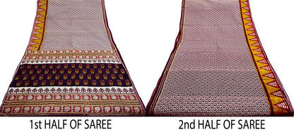 Indian Vintage Sari Maroon & Black Printed 100% Pure Cotton Saree Craft Soft Fabric 5Yard Sewing Sarong Wrap Floral