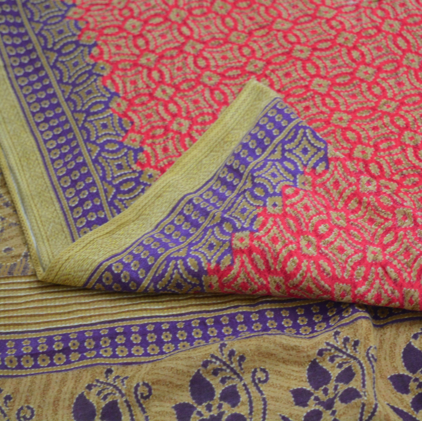 Indian Vintage Sari Pink & Beige Printed 100% Pure Cotton Saree Craft Soft Fabric 5Yard Sewing Sarong Wrap Floral