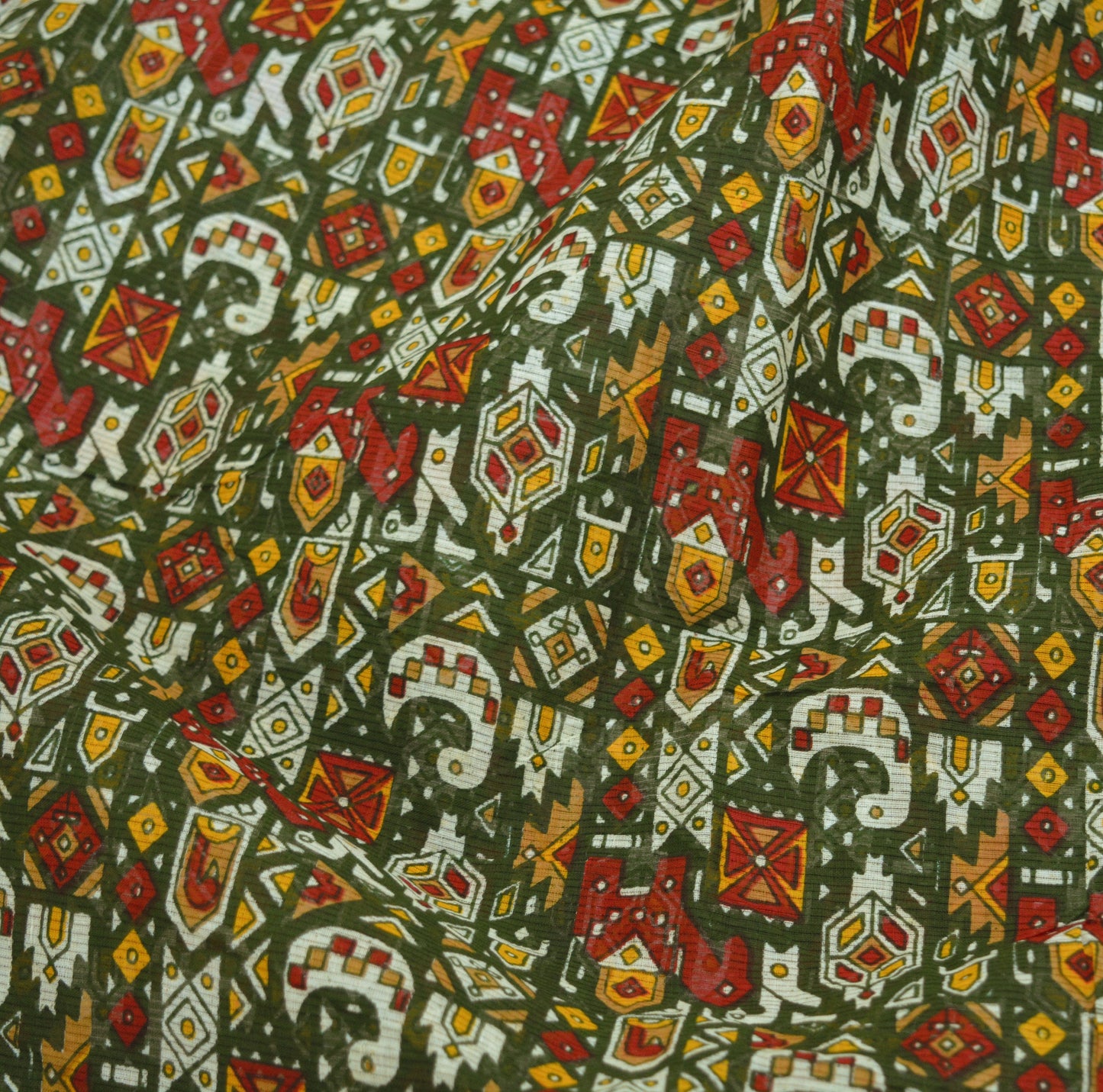 Indian Vintage Sari Green & Red Printed Pure Cotton Saree Craft Fabric 5Yard Sewing Sarong Wrap Boho Floral