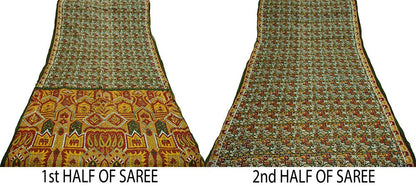 Indian Vintage Sari Green & Red Printed Pure Cotton Saree Craft Fabric 5Yard Sewing Sarong Wrap Boho Floral