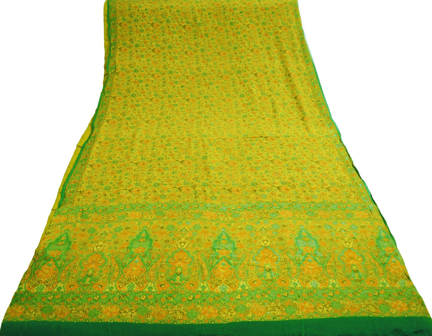 FREE SHIPPING Indian Vintage Green Saree Pure Crepe Silk Printed Indian Sari Fabric 5yard Sewing Floral Soft Craft Fabric Wrap