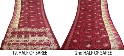 Indian Vintage Sari Maroon 100% Pure Silk Printed Sarees 6yard Sewing Craft Fabric DressMaking  Soft Paisley