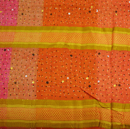 Indian Vintage Sari Multi Hand Woven Painted Saree  Blend Cotton Fabric 5Yard Floral Soft