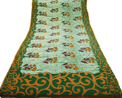 Indian Vintage Sari Ivory & Green Pure Crepe Silk Printed Saree 5yard Sewing Abstract Soft Craft Fabric Wrap
