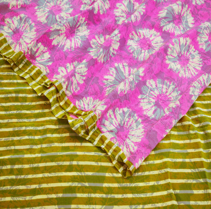 Indian Vintage Sari Pink Pure Crepe Silk Printed Saree 5yard Sewing Floral Soft Craft Fabric Ethnic Wrap