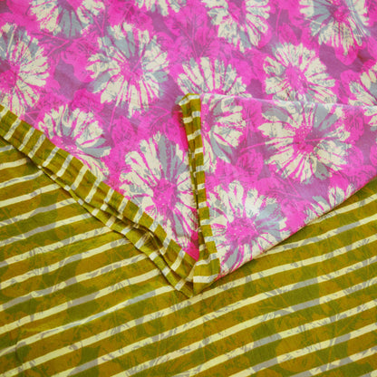 Indian Vintage Sari Pink Pure Crepe Silk Printed Saree 5yard Sewing Floral Soft Craft Fabric Ethnic Wrap