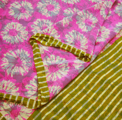 Indian Vintage Sari Pink Pure Crepe Silk Printed Saree 5yard Sewing Floral Soft Craft Fabric Ethnic Wrap