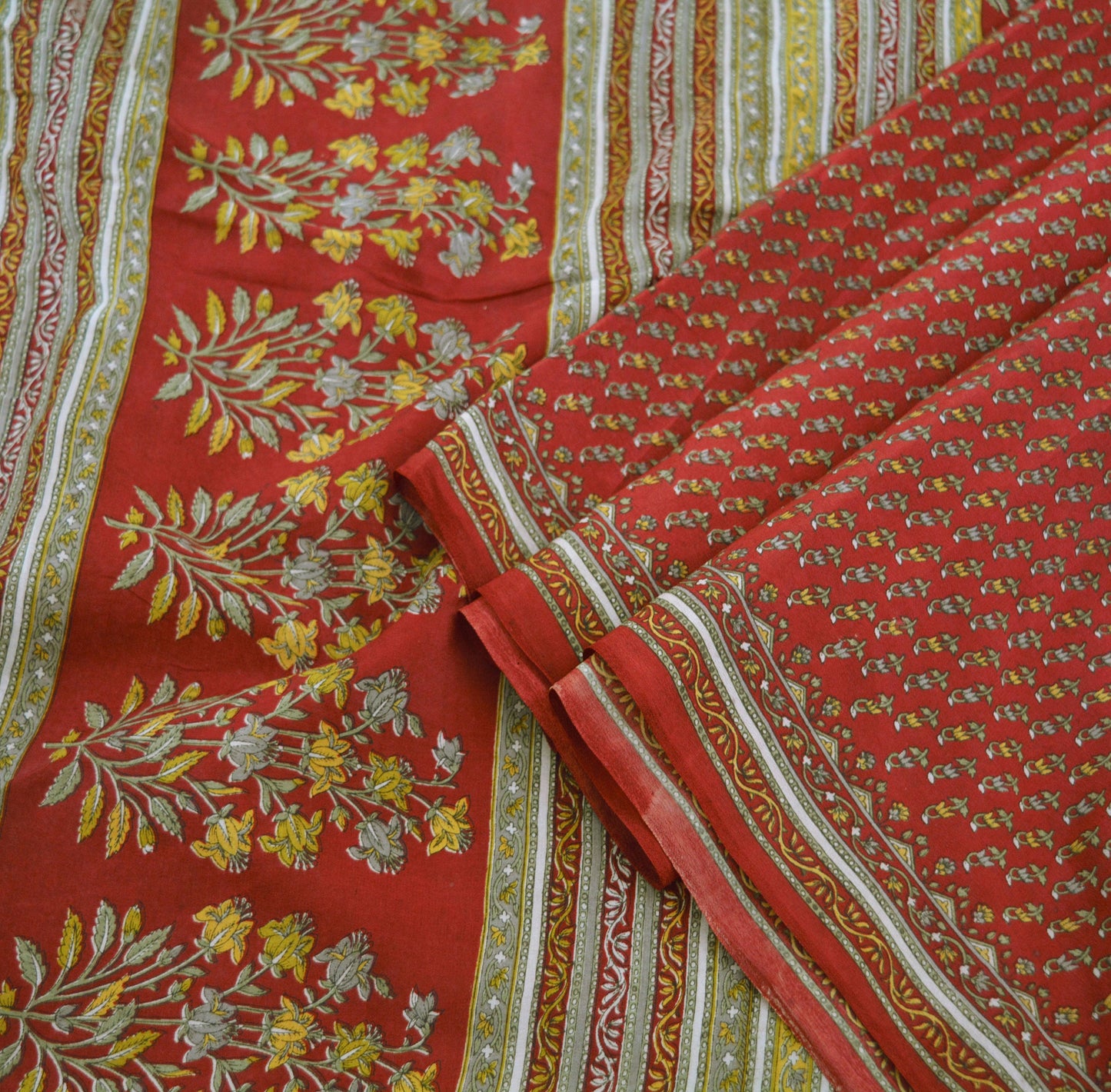 Indian Vintage Sari Dark Red Pure Crepe Silk Printed Saree 6yard Sewing Floral Craft Fabric Ethnic Wrap