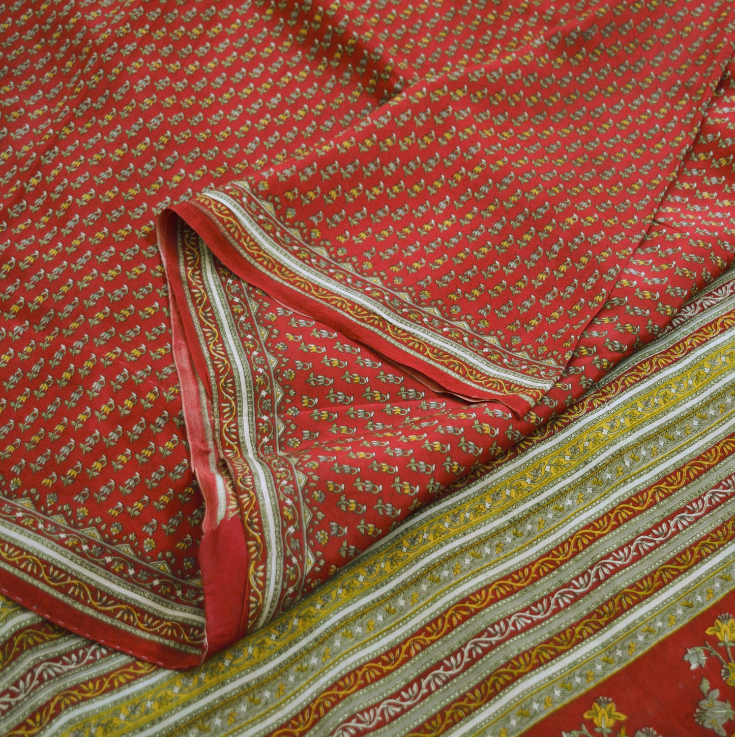 Indian Vintage Sari Dark Red Pure Crepe Silk Printed Saree 6yard Sewing Floral Craft Fabric Ethnic Wrap