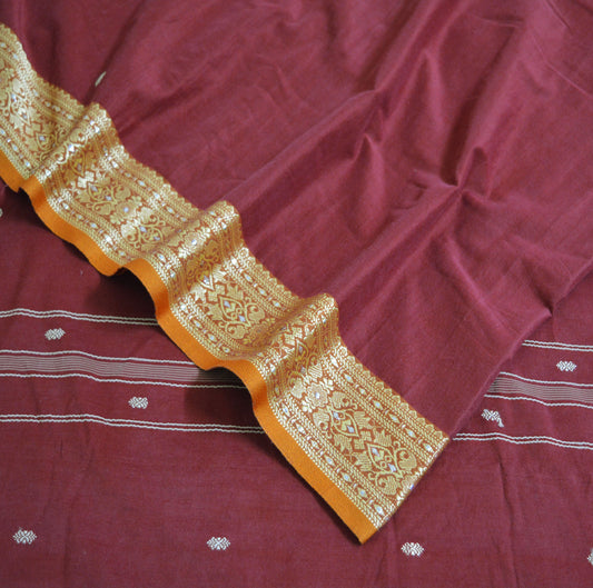 Indian Vintage Sari Maroon Blend Cotton Hand Woven  Saree Fabric 5Yard Floral Soft