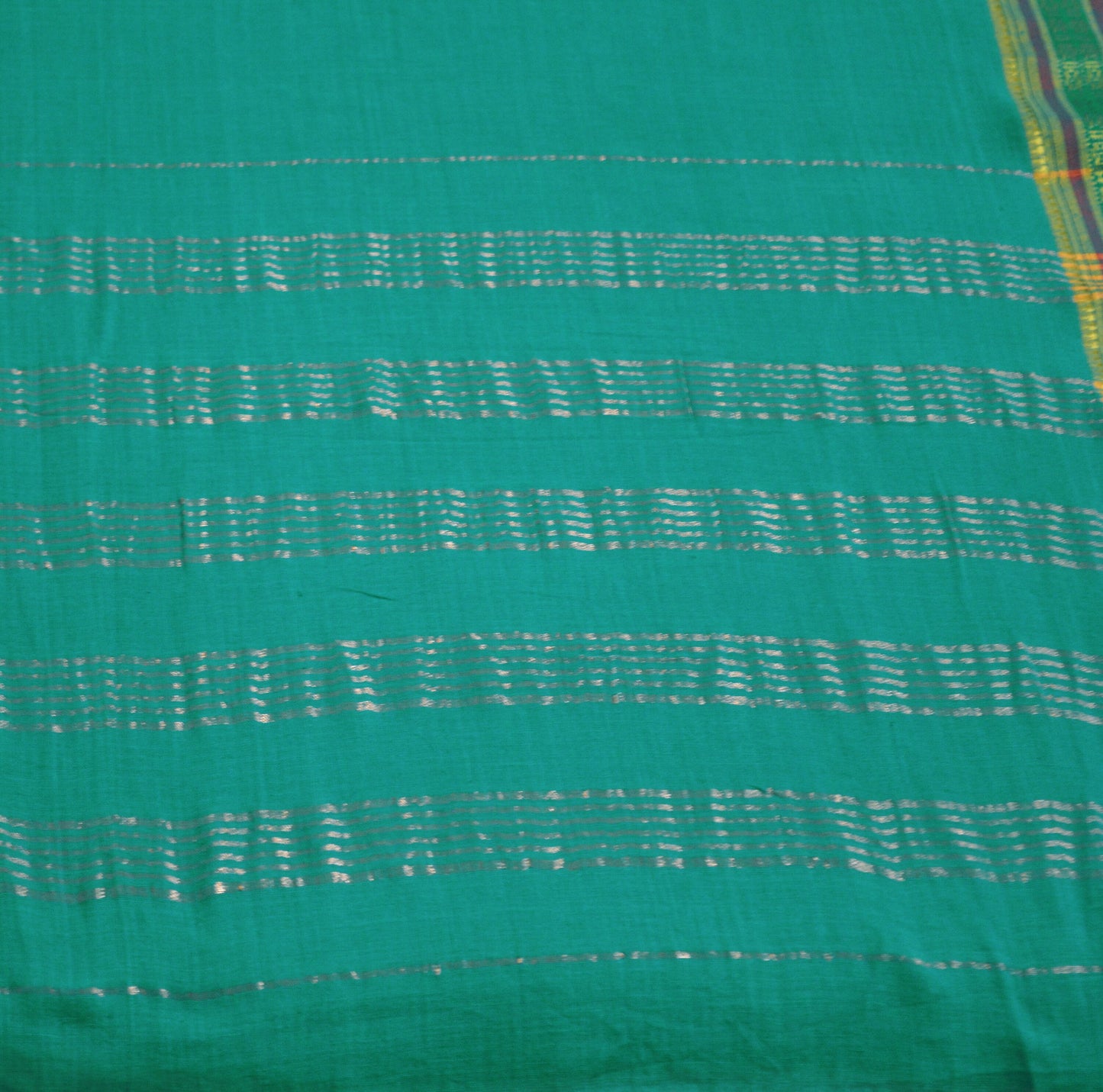 Vintage Sari Green Pure Cotton Hand Woven Saree Zari 6Yard Soft Floral Ethnic Fringes