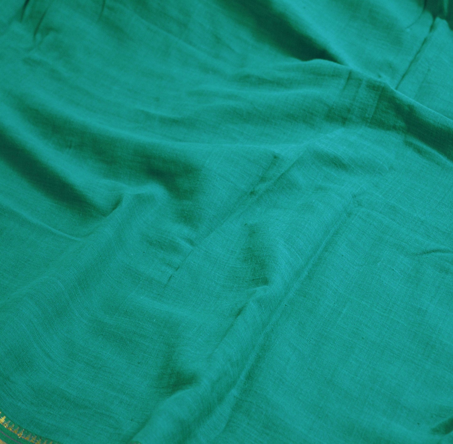 Vintage Sari Green Pure Cotton Hand Woven Saree Zari 6Yard Soft Floral Ethnic Fringes