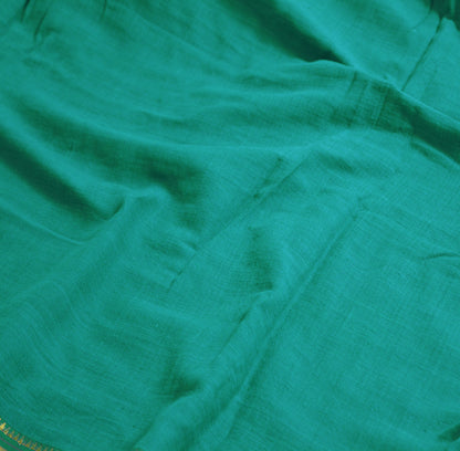 Vintage Sari Green Pure Cotton Hand Woven Saree Zari 6Yard Soft Floral Ethnic Fringes