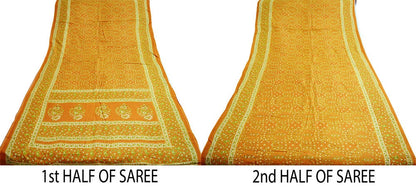Indian Vintage Sari Saffron Pure Cotton Printed Saree Craft Soft Fabric 5Yard Sewing Sarong Wrap Paisley