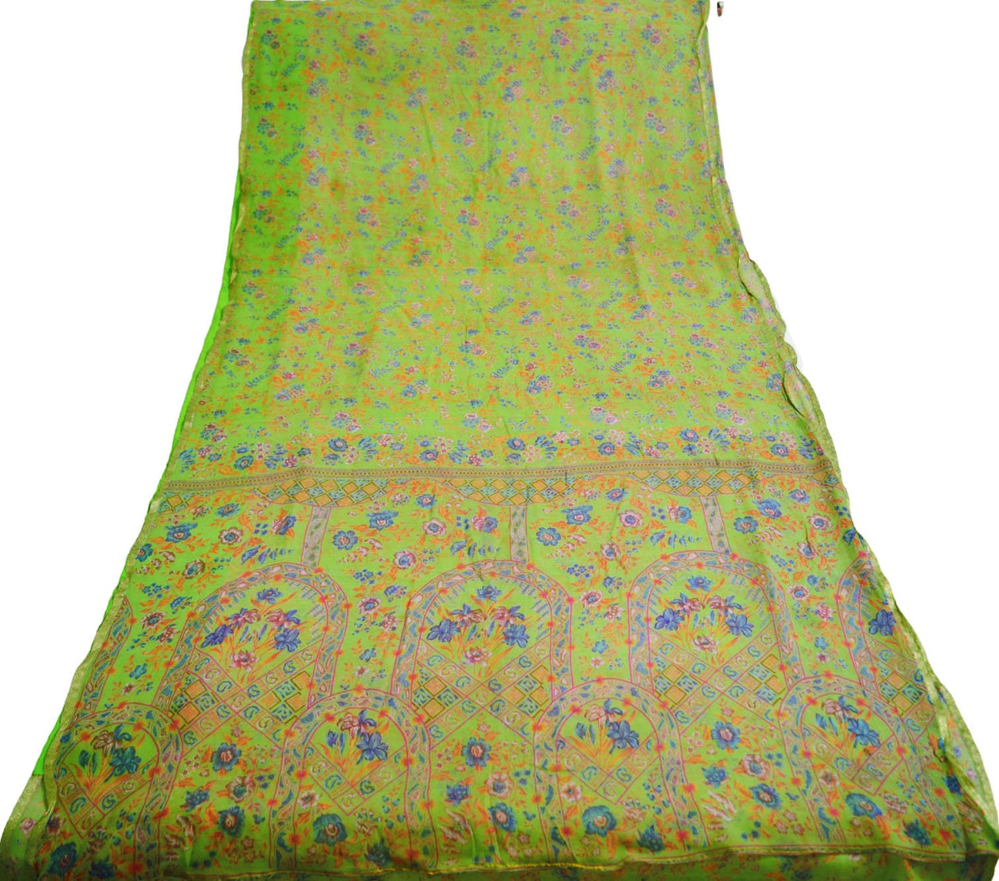 Indian Vintage Sari Green Pure Chiffon Silk Printed Sarees 6Yd Craft Fabric Sewing Soft Light Sari Dress Making Floral