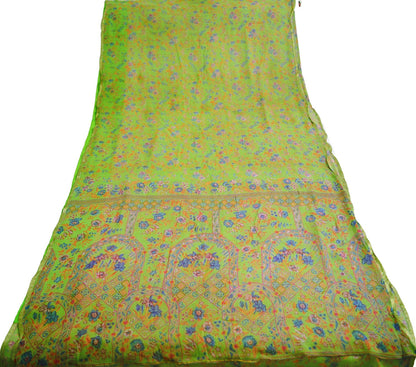 Indian Vintage Sari Green Pure Chiffon Silk Printed Sarees 6Yd Craft Fabric Sewing Soft Light Sari Dress Making Floral