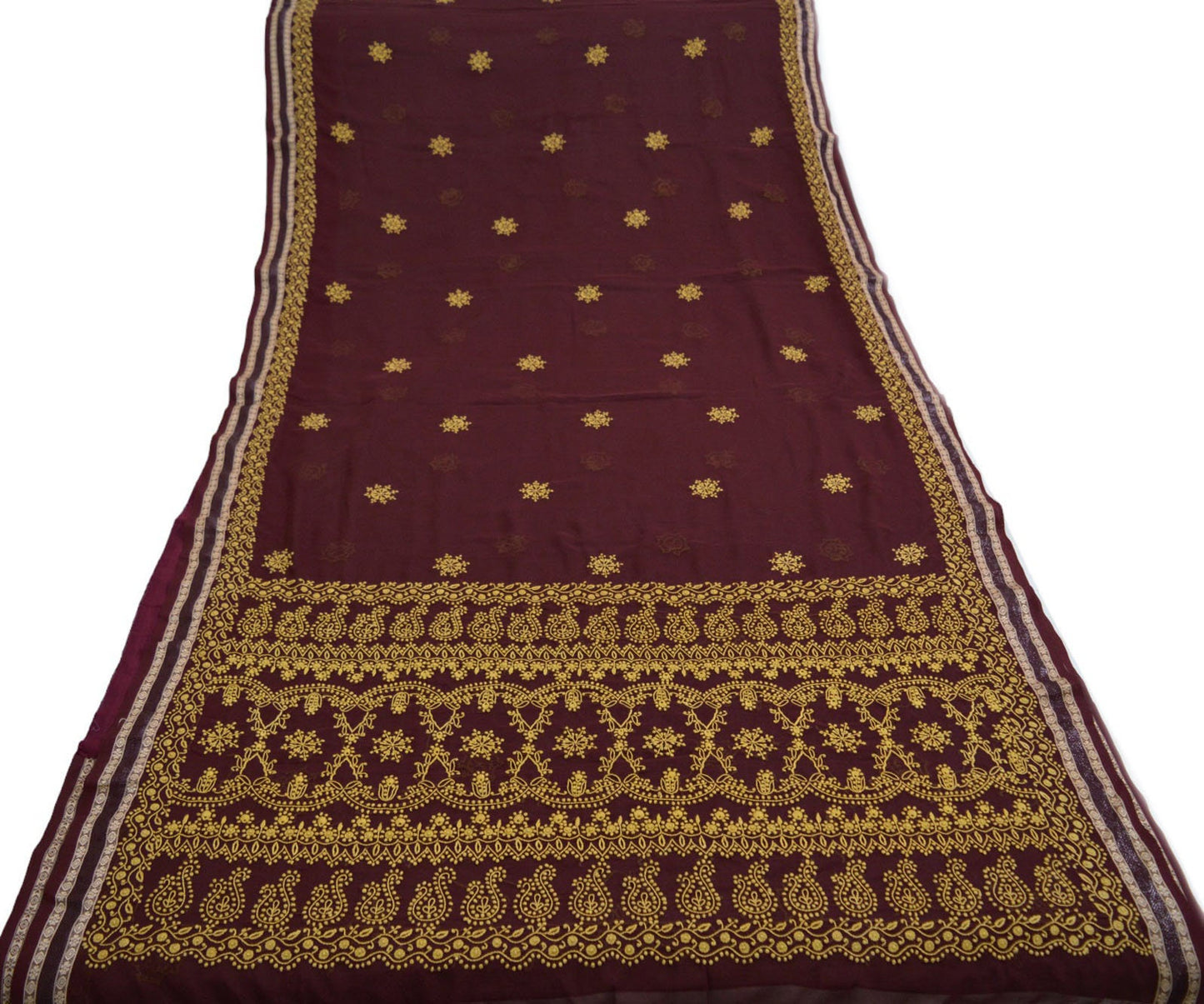 Indian Vintage Sari Maroon Georgette Hand Embroidered Saree  Fabric 5Yd Sewing Soft Sequins