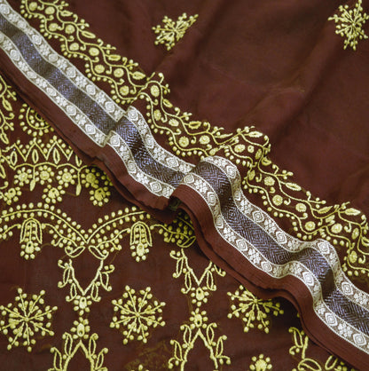 Indian Vintage Sari Maroon Georgette Hand Embroidered Saree  Fabric 5Yd Sewing Soft Sequins