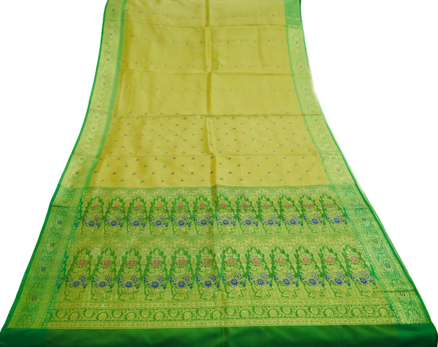 Indian Vintage Sari Beige & Green Art Silk Purple Woven Banarasi Brocade Saree Ethnic Golden Zari 5Yd