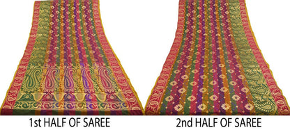 Vintage Sari Multi Hand Woven Art Silk Saree Metallic Golden Zari 5Yard Floral