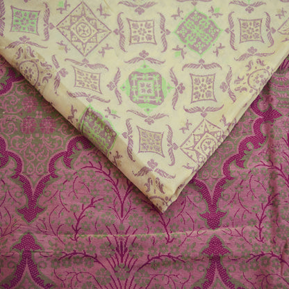 Indian Vintage Sari Ivory & Purple 100% Pure Silk Hand Woven Saree Fabric 6Yard Silk Sari Ethnic Floral Ethnic
