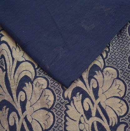 Indian Vintage Sari Blue Pure Silk Hand Woven Sarees Fabric 6Yard Sewing Ethnic Floral