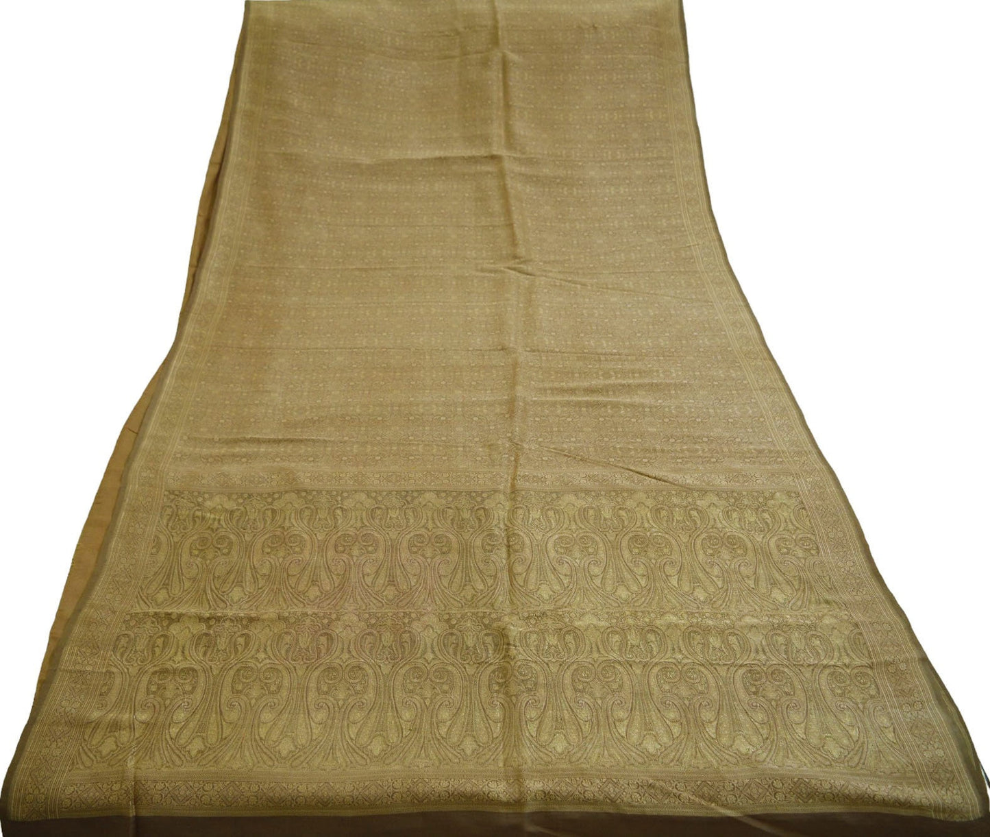 Indian Vintage Saree Brown 100% Pure Silk Hand Woven Indian Sari Fabric 5Yard Silk Sari Ethnic Floral Ethnic