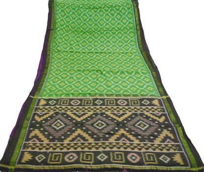 Vintage Green & Purple Hand woven Sambalpuri Ikat Saree Pure Silk Indian Sari Fabric 5Yd Ethnic Chackra Border Indian Sari