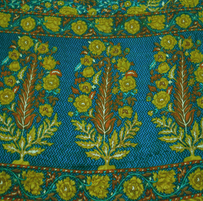 Indian Vintage Sari Green & Blue Pure Crepe Silk Printed Saree 5yard Sewing Floral Soft Craft Fabric Wrap