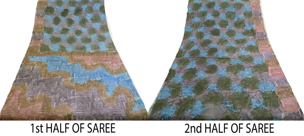 Indian Vintage Sari Multi  100% Pure Silk Tie-dye Printed Saree 6yd Sewing Craft Fabric DressMaking