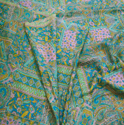 Indian Vintage Sari Blue Printed Sari Pure Silk Saree Craft Fabric Sewing 6yard Floral Soft Floral Wrap Sarong