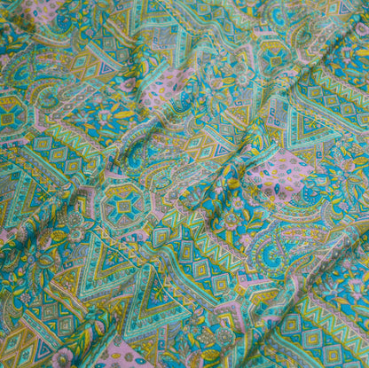 Indian Vintage Sari Blue Printed Sari Pure Silk Saree Craft Fabric Sewing 6yard Floral Soft Floral Wrap Sarong