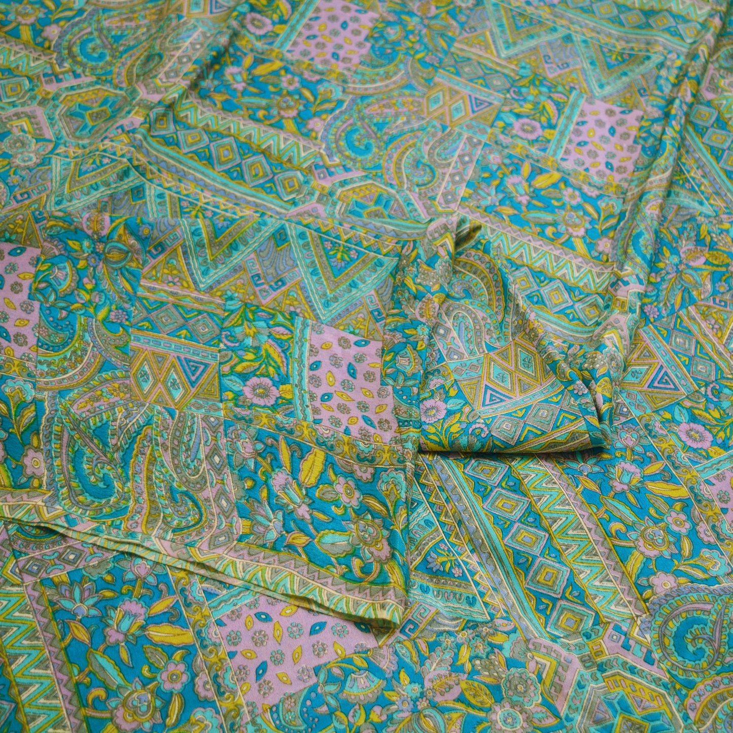 Indian Vintage Sari Blue Printed Sari Pure Silk Saree Craft Fabric Sewing 6yard Floral Soft Floral Wrap Sarong