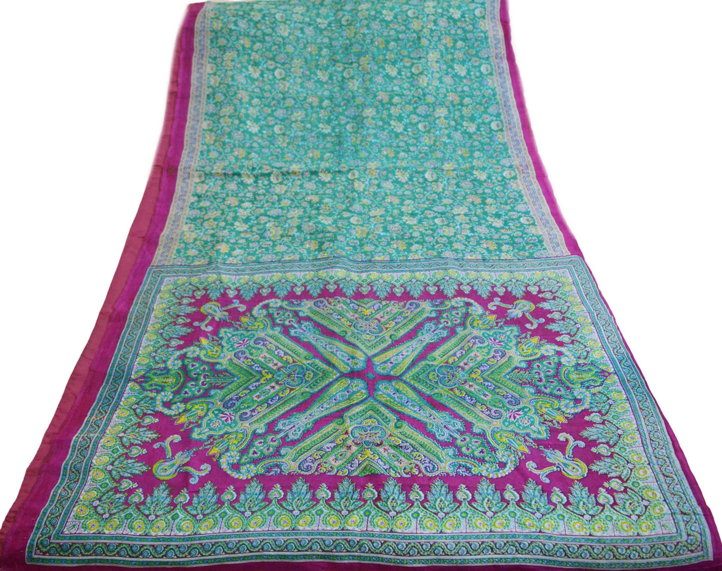 Indian Vintage Sari Pink & Green Pure Silk Printed Saree 5yd Sewing Craft Fabric DressMaking  Soft Floral Ethnic