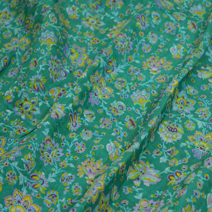 Indian Vintage Sari Pink & Green Pure Silk Printed Saree 5yd Sewing Craft Fabric DressMaking  Soft Floral Ethnic
