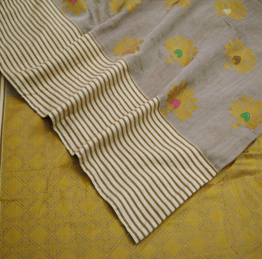 Indian Vintage Saree Brown Blend Cotton Hand Woven Painted Sari Indian Sari Fabric 5Yard Floral Soft