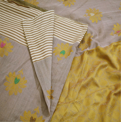 Indian Vintage Saree Brown Blend Cotton Hand Woven Painted Sari Indian Sari Fabric 5Yard Floral Soft