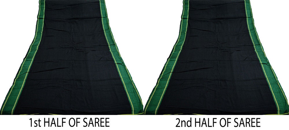 Indian Vintage Sari Black Blend Cotton Hand Woven Painted Saree Fabric 5Yard Floral Soft