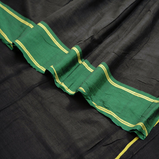 Indian Vintage Sari Black Blend Cotton Hand Woven Painted Saree Fabric 5Yard Floral Soft