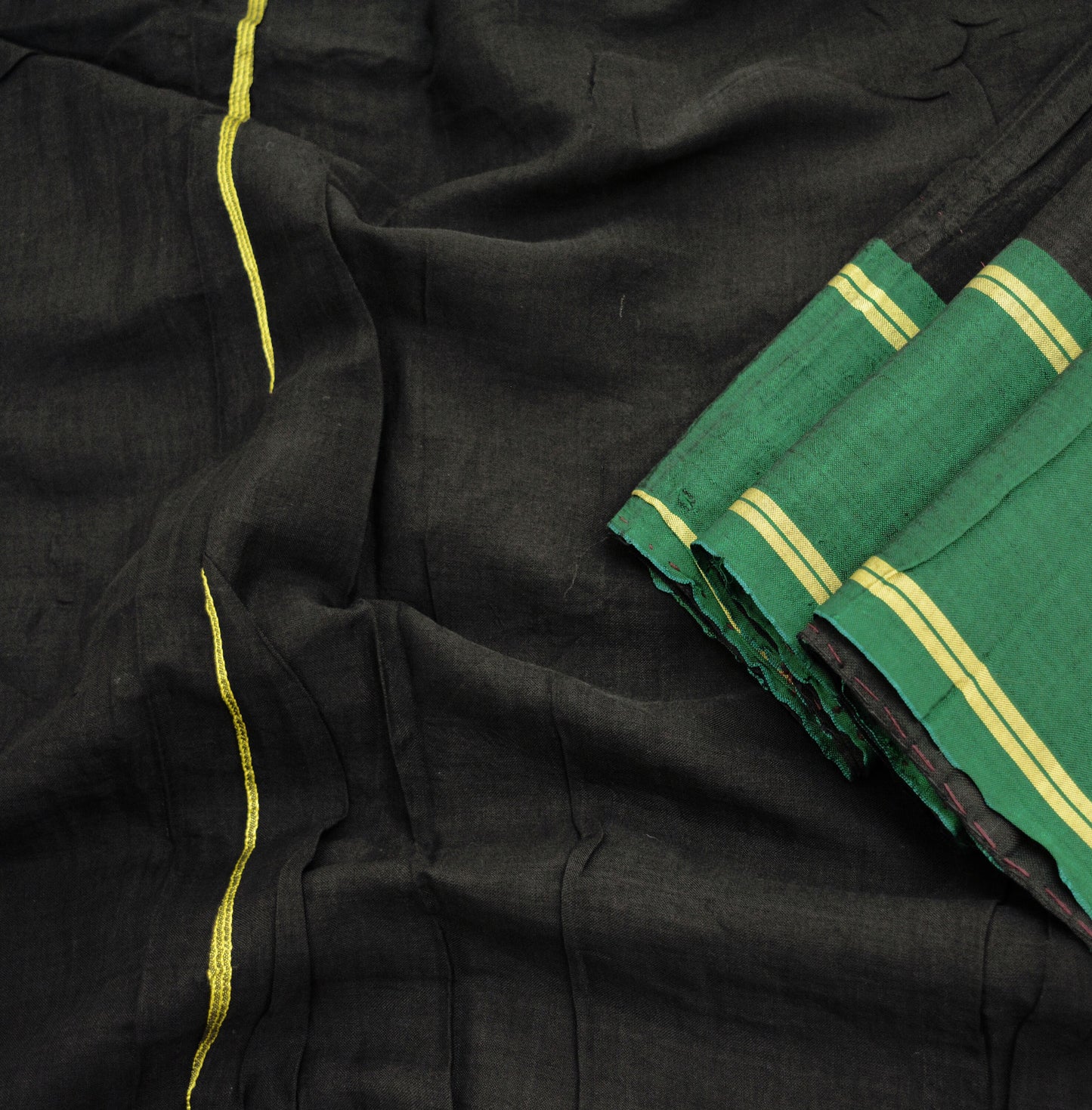 Indian Vintage Sari Black Blend Cotton Hand Woven Painted Saree Fabric 5Yard Floral Soft