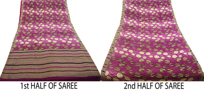 EXCELLENT QUALITY Indian Vintage Purple Saree Pure Crepe Silk Printed Indian Sari Fabric 5yard Sewing Polka Dot Soft Craft Fabric Wrap